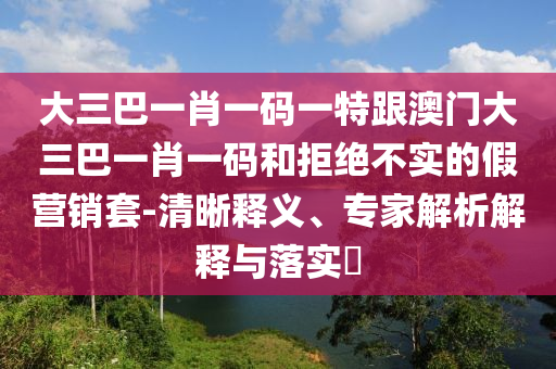 大三巴一肖一碼一特跟澳門大三巴一肖一碼和拒絕不實的假營銷套-清晰釋義、專家解析解釋與落實?